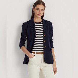 Lauren Ralph Lauren Sweater Knit Navy with Gold Buttons Blazer Size Small